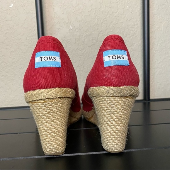 TOMS Red Espadrille Wedge Heels-Womens 11 - Picture 4 of 8